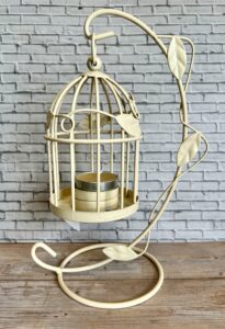 cream metal hanging tea light holder leaves