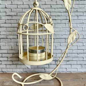 cream metal hanging tea light holder leaves