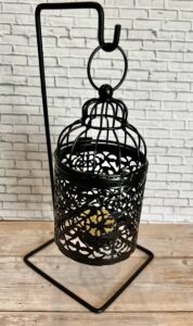 hanging candle holder black metal garden inspired (med)