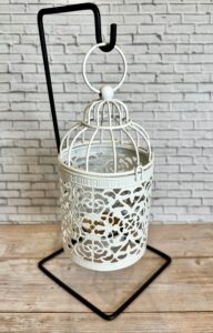 hanging candle holder white metal garden inspired (med)