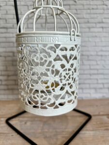 hanging candle holder white metal garden inspired (med)