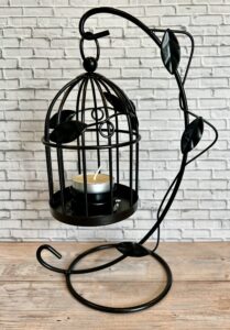 black hanging tea light holder leaves