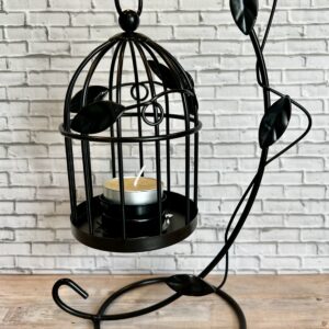 black hanging tea light holder leaves