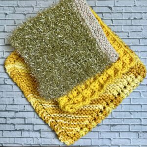 trio of yellow dish cloths
